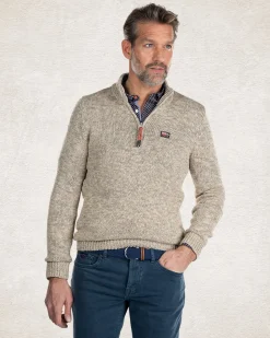 Beige cotton half zip pullover - Sahara Sand