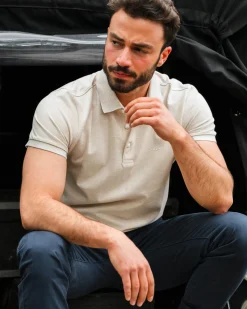 Beige cotton polo
