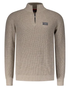 Beige cotton sweater with half-zip - Shimmering Sand