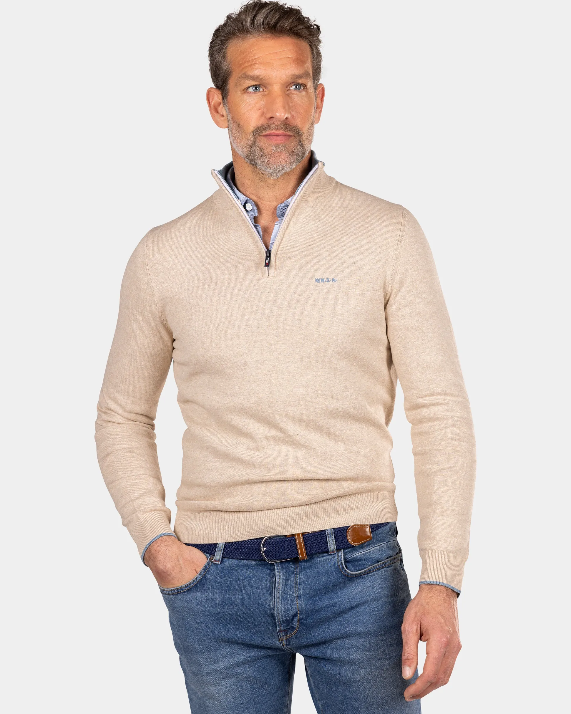 Beige half zip pullover - Oat Sand