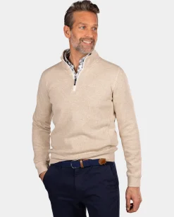 Beige half zip sweat - Oat Sand