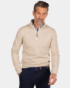Beige half zip sweat - Oat Sand