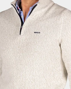 Beige half-zip pullover - Dusty Army