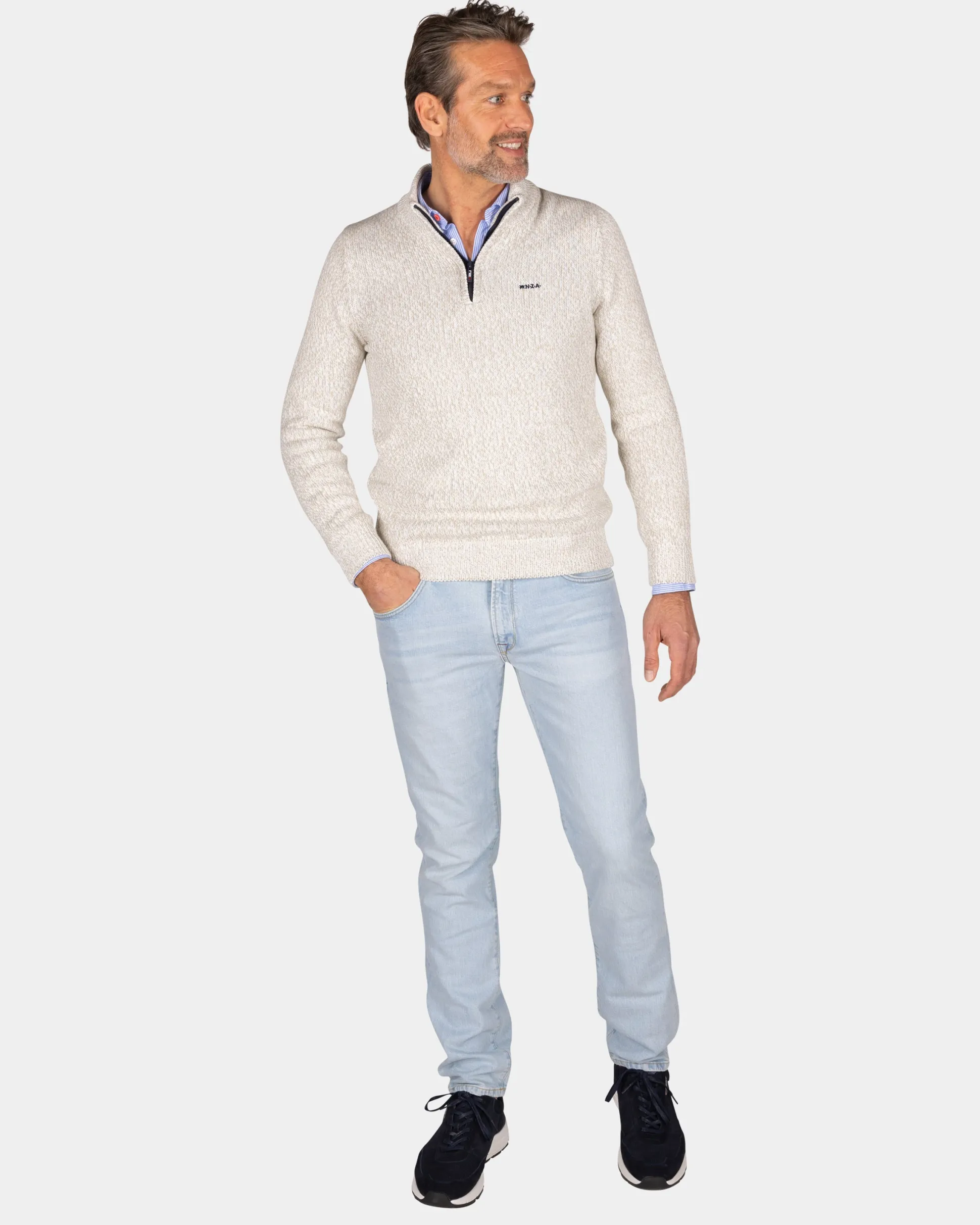 Beige half-zip pullover - Dusty Army