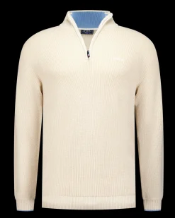 Beige knitted half zip pullover - Oat Sand