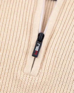 Beige knitted half zip pullover - Oat Sand