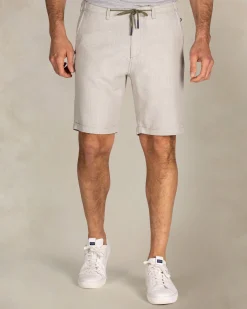 Beige linen striped shorts