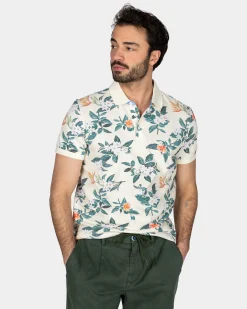 Beige Polo with Large Floral Print