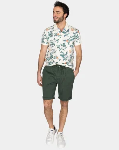 Beige Polo with Large Floral Print