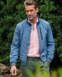 Blue bomber jacket with stretch