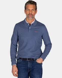 Blue cotton long sleeve polo
