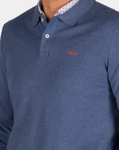 Blue cotton long sleeve polo