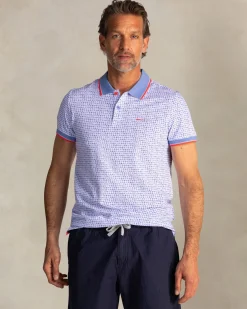 Blue cotton polo with graphic print