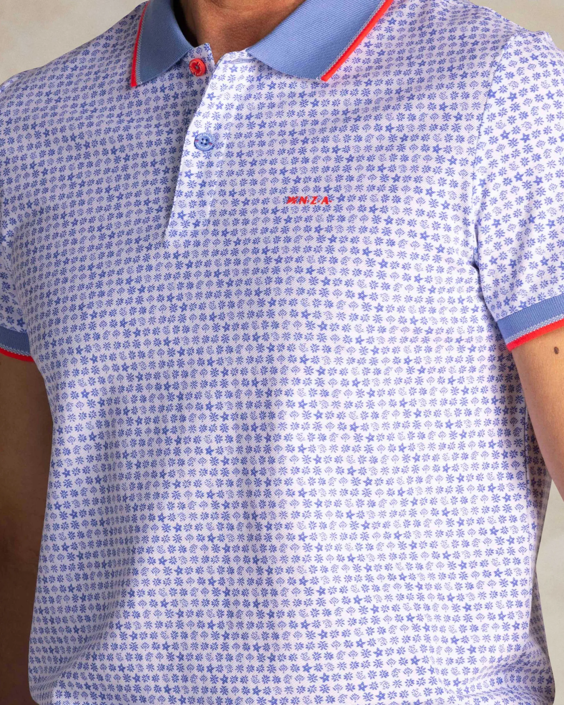 Blue cotton polo with graphic print