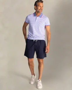 Blue cotton polo with graphic print
