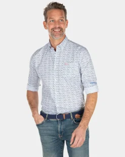 Blue cotton shirt with all over print - Ecru Multicolour