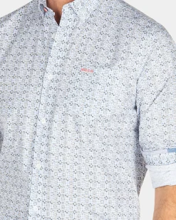 Blue cotton shirt with all over print - Ecru Multicolour
