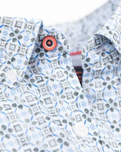 Blue cotton shirt with all over print - Ecru Multicolour