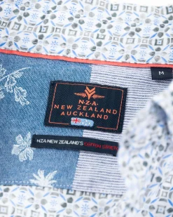 Blue cotton shirt with all over print - Ecru Multicolour