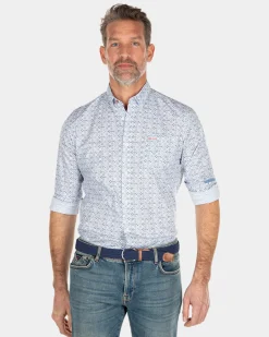 Blue cotton shirt with all over print - Ecru Multicolour