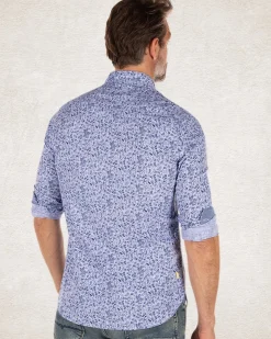 Blue cotton shirt with flower print
