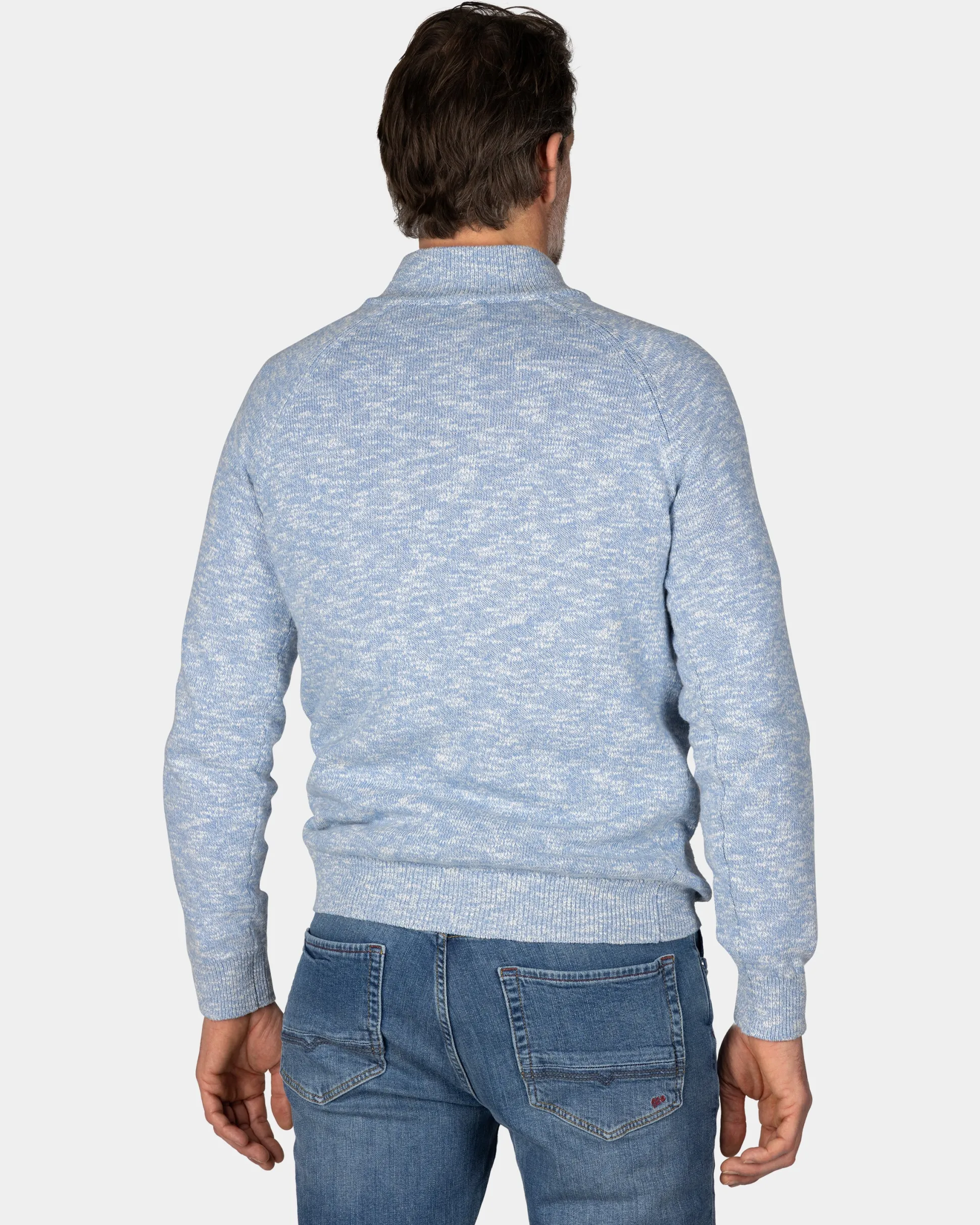 Blue cotton sweater with half zipper