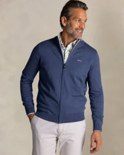 Blue half zip cotton knit
