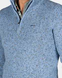 Blue knitted half-zip sweater - Frozen Blue