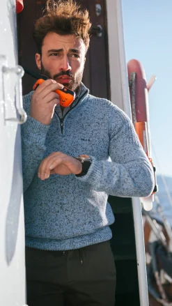 Blue knitted half-zip sweater - Frozen Blue