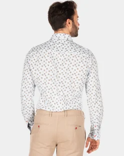 Blue linen shirt with flower print - Universal Blue