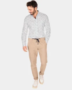 Blue linen shirt with flower print - Universal Blue