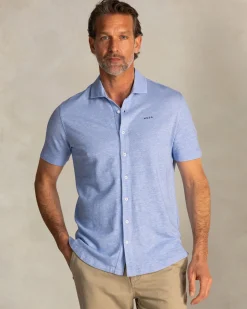 Blue linen short-sleeve shirt