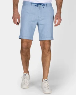 Blue Linen Stretch Shorts