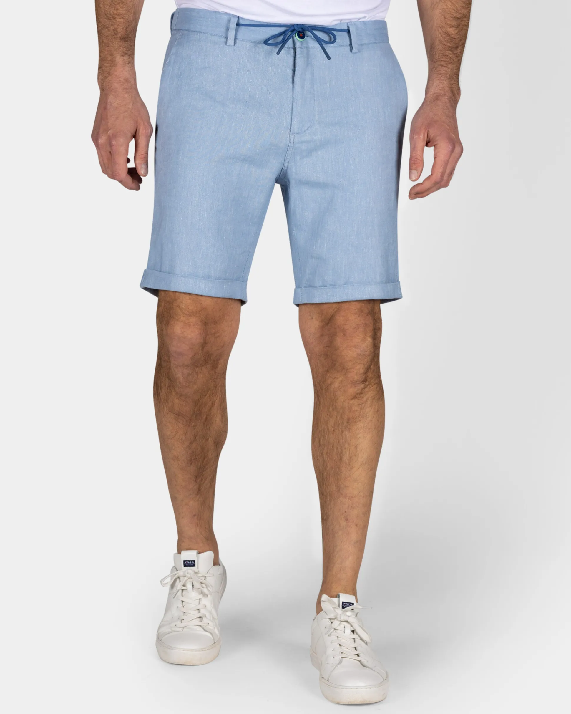 Blue Linen Stretch Shorts