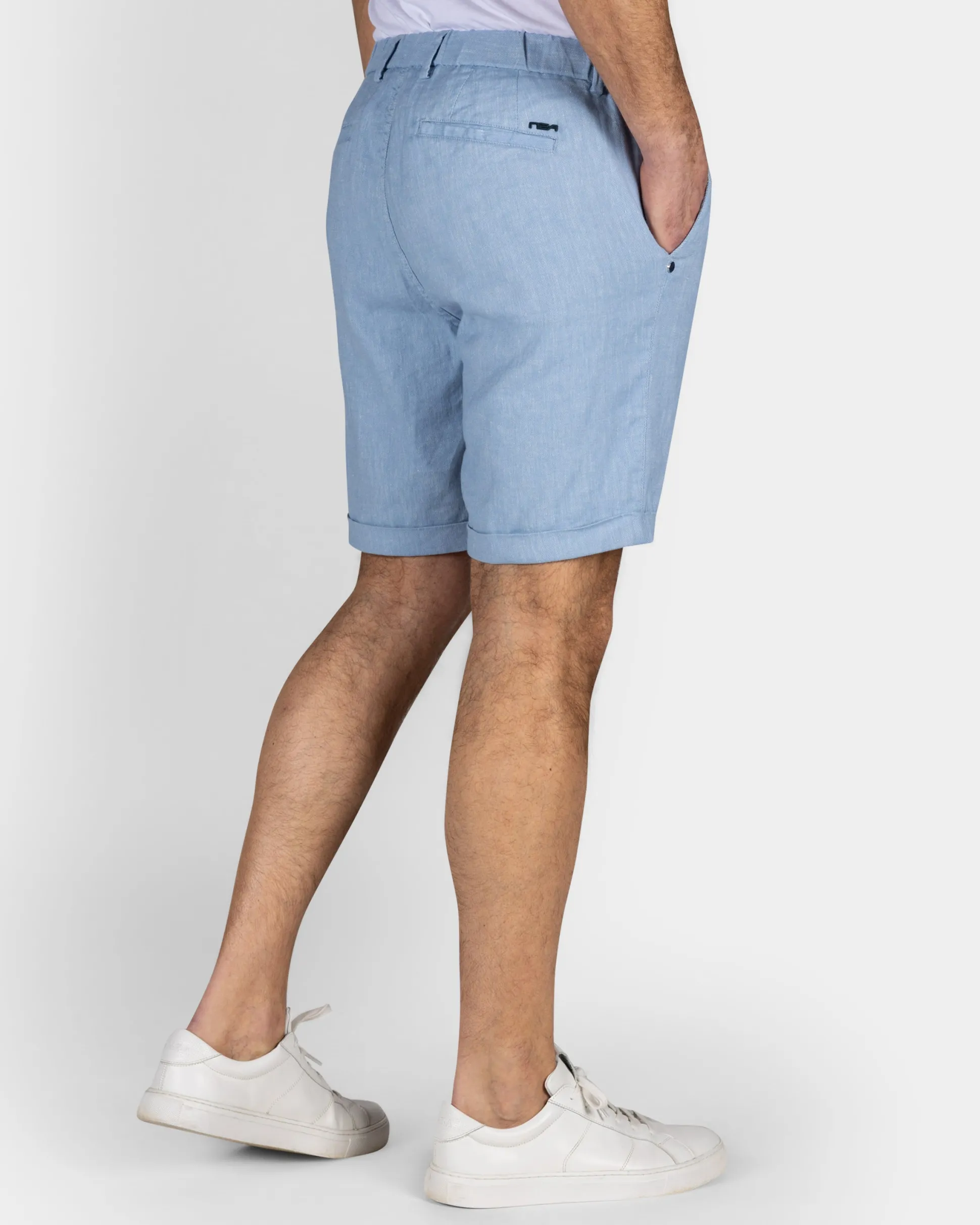 Blue Linen Stretch Shorts