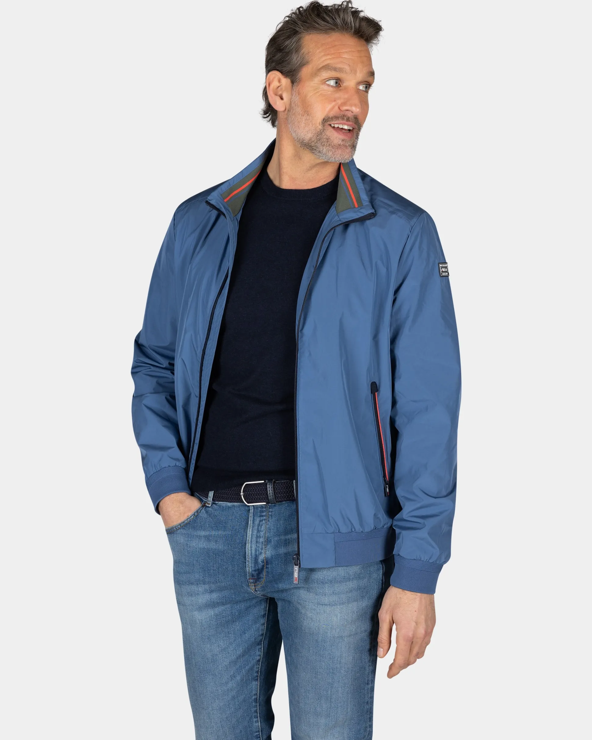 Blue nylon bomber jacket