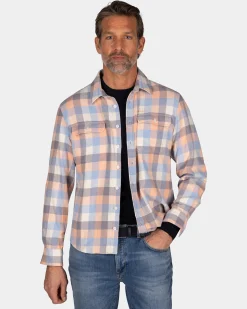 Blue, orange checked shirt