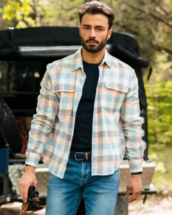 Blue, orange checked shirt