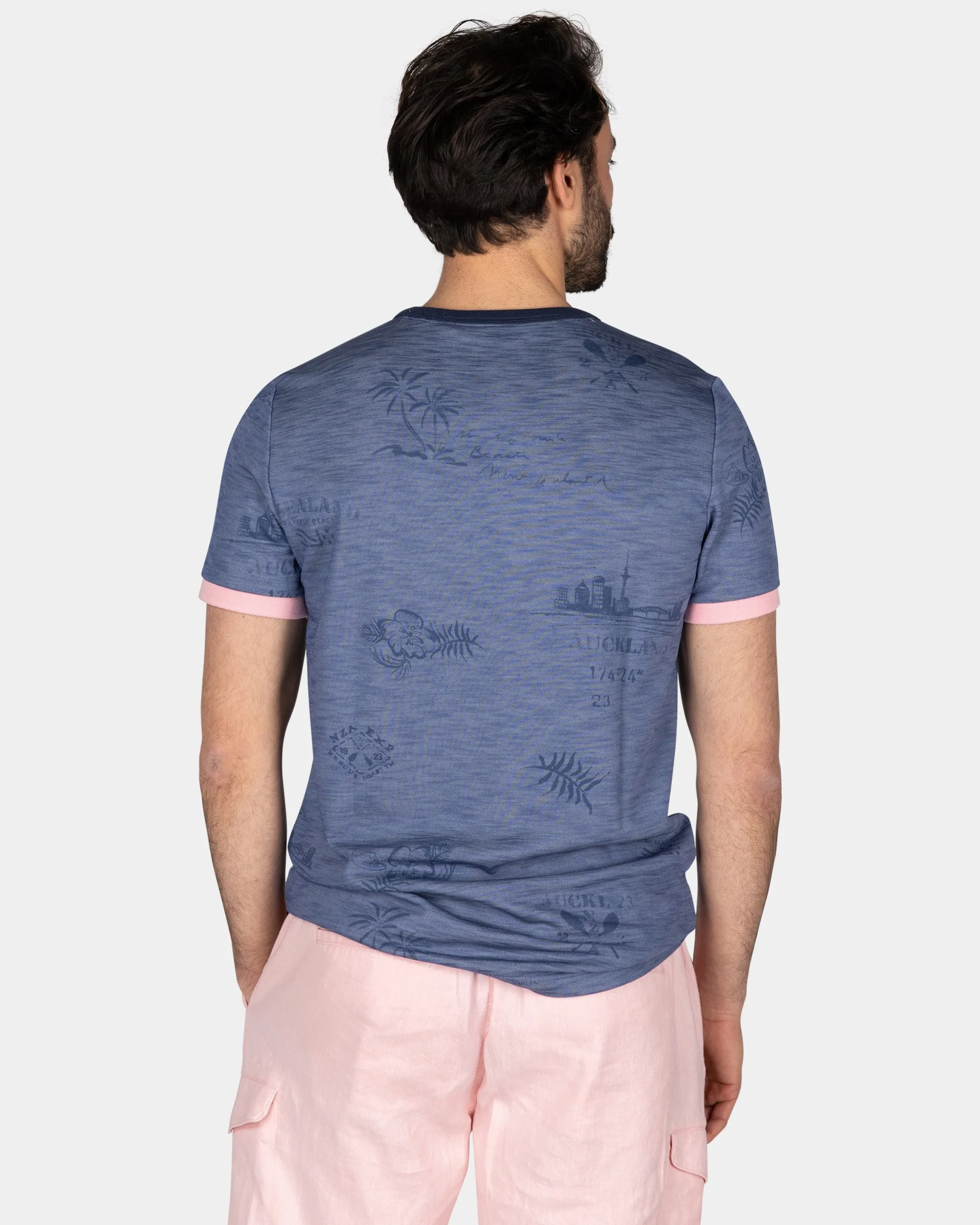 Blue Printed T-Shirt with Pink Details