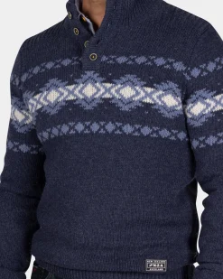 Blue pullover with buttons and light blue pattern - Tin Blue
