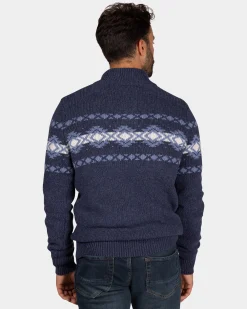 Blue pullover with buttons and light blue pattern - Tin Blue