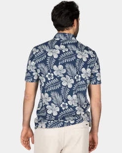 Blue Shirt with White Floral Print