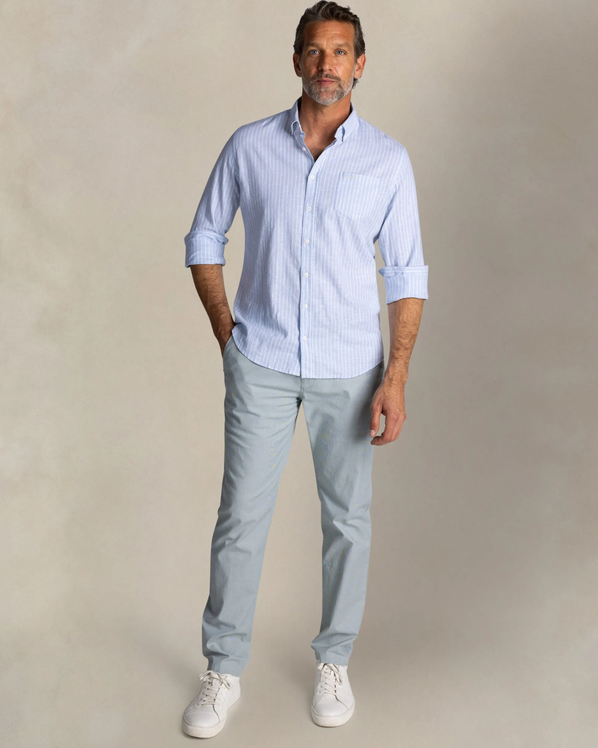 Blue striped linen button-down