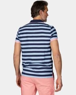 Blue Striped Polo with Pink Details