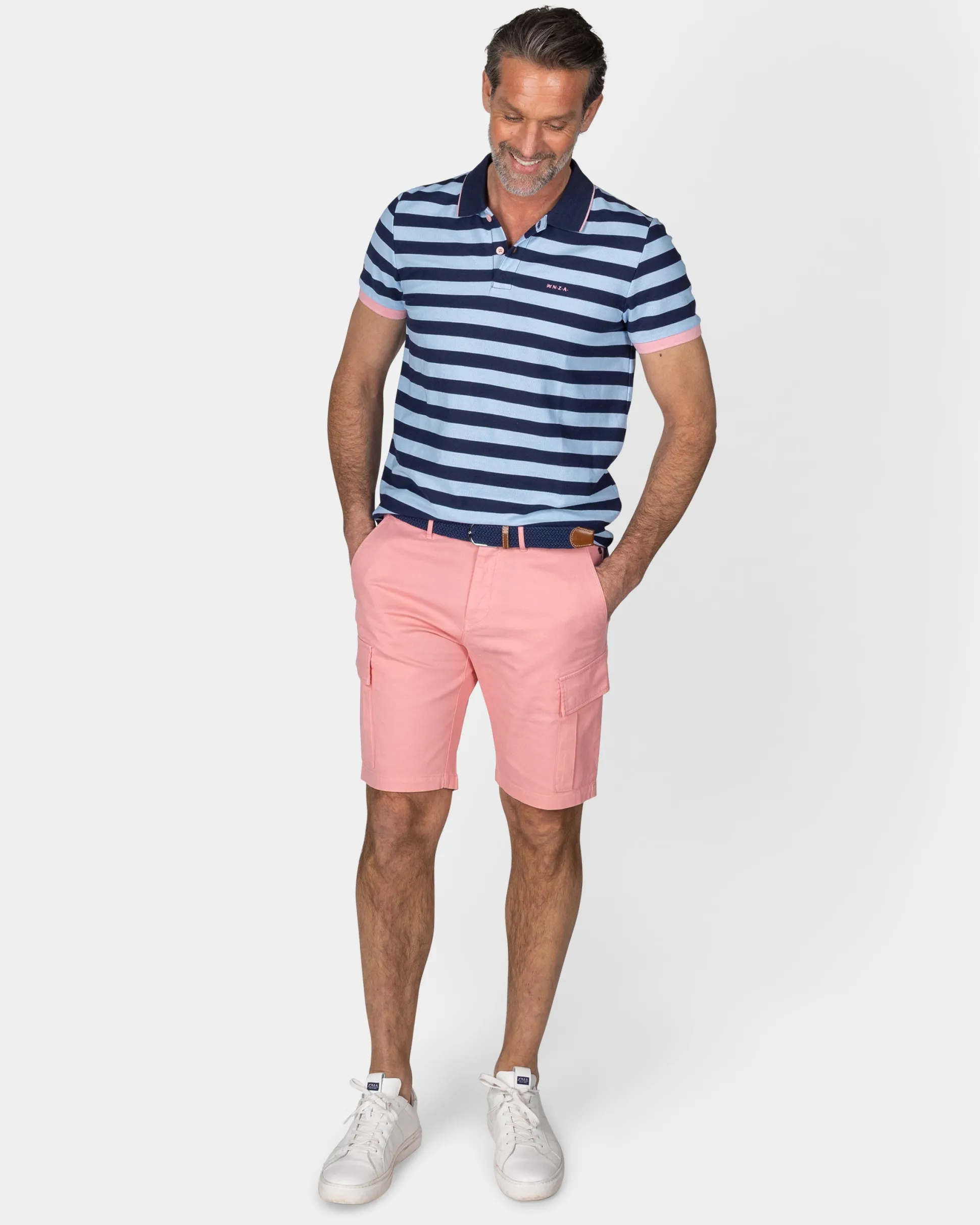 Blue Striped Polo with Pink Details