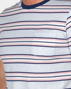 Blue T-Shirt with Pink and White Stripe
