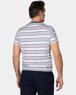 Blue T-Shirt with Pink and White Stripe