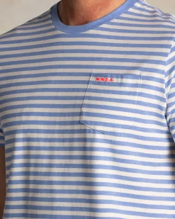 Blue T-shirt with white stripes