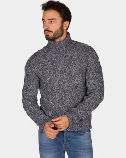 Blue wool cable knit turtleneck sweater - Tin Blue