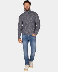 Blue wool cable knit turtleneck sweater - Tin Blue